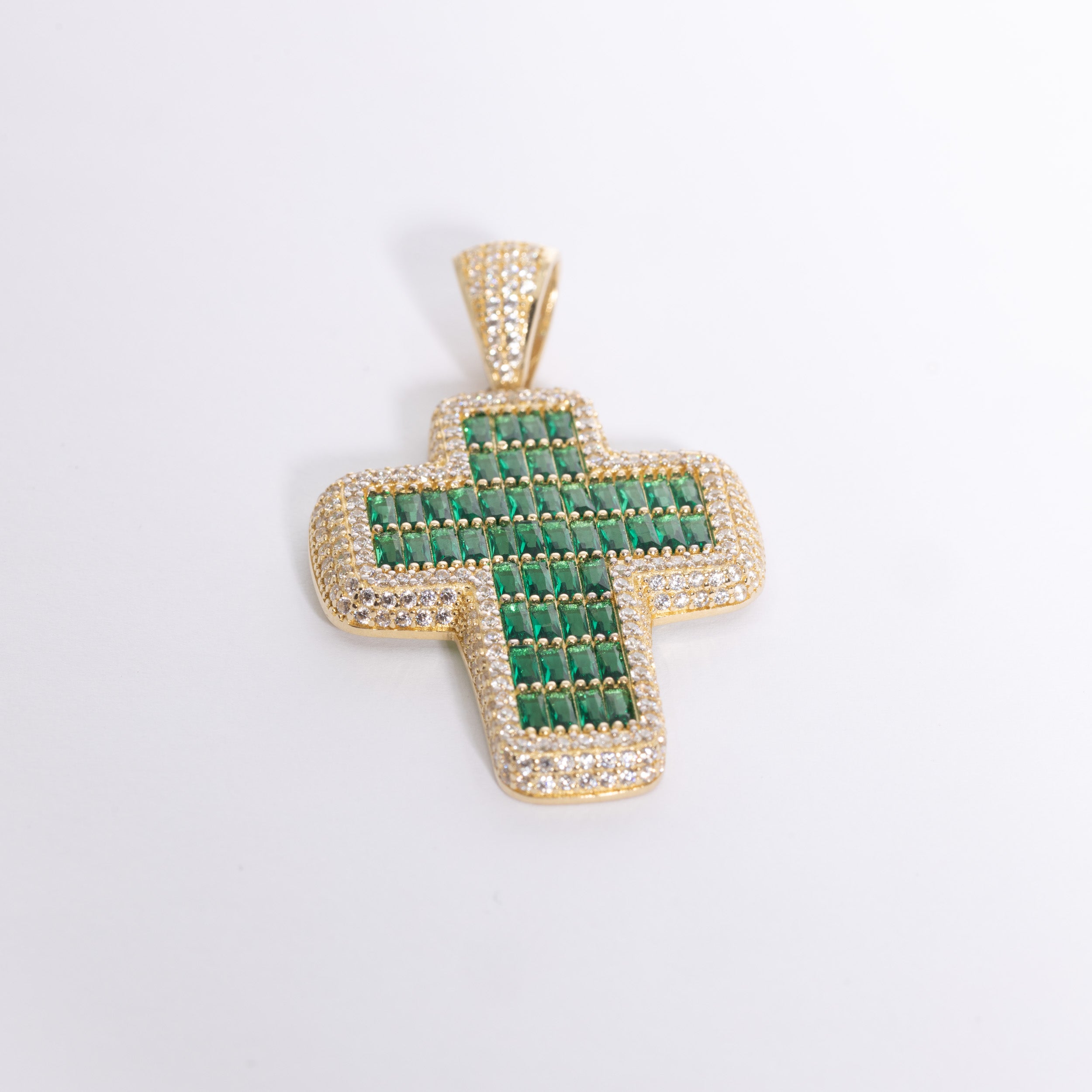 Princess Cut Green Zirconia Cross Pendant
