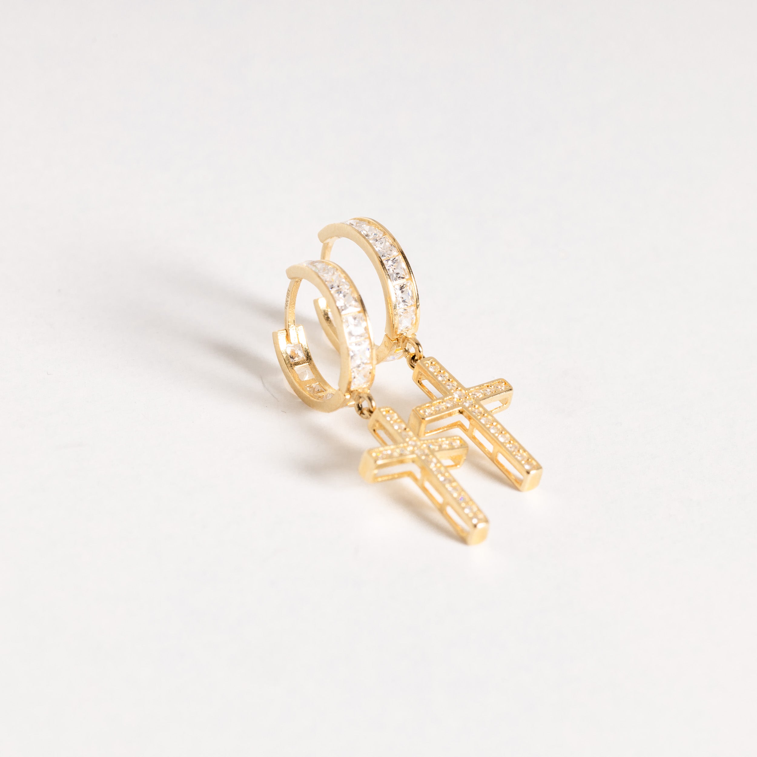 Hanging Cross Huggie Earrings