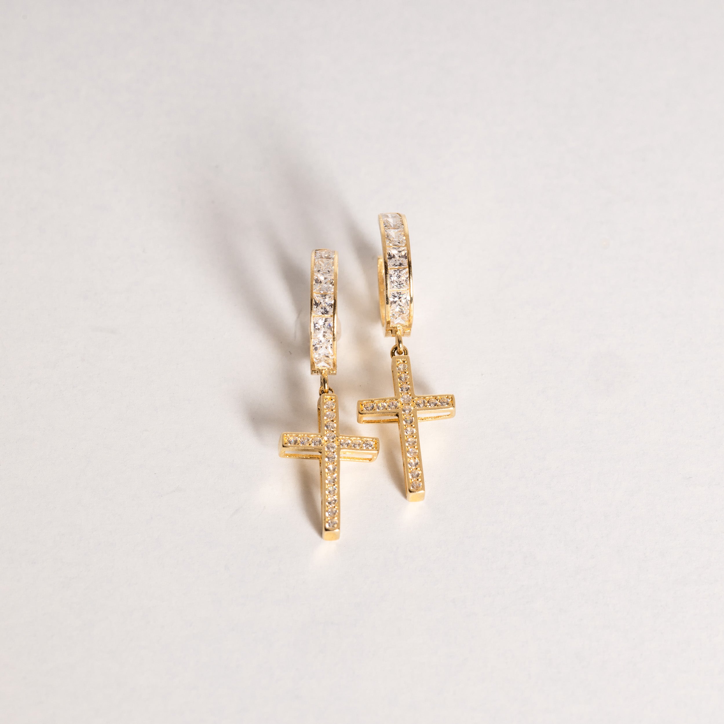 Hanging Cross Huggie Earrings