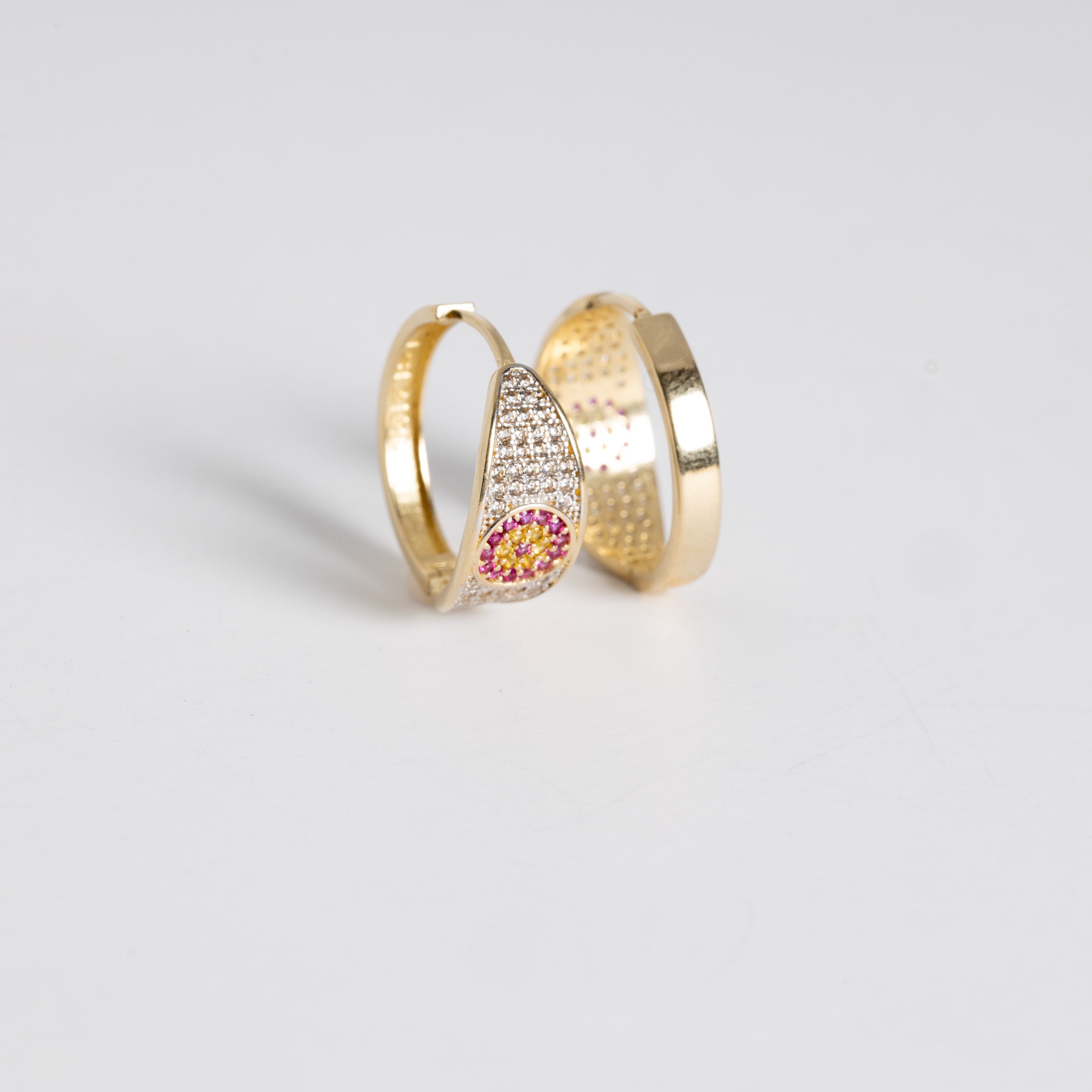 Two Color Stone Flower Hoop Earrings