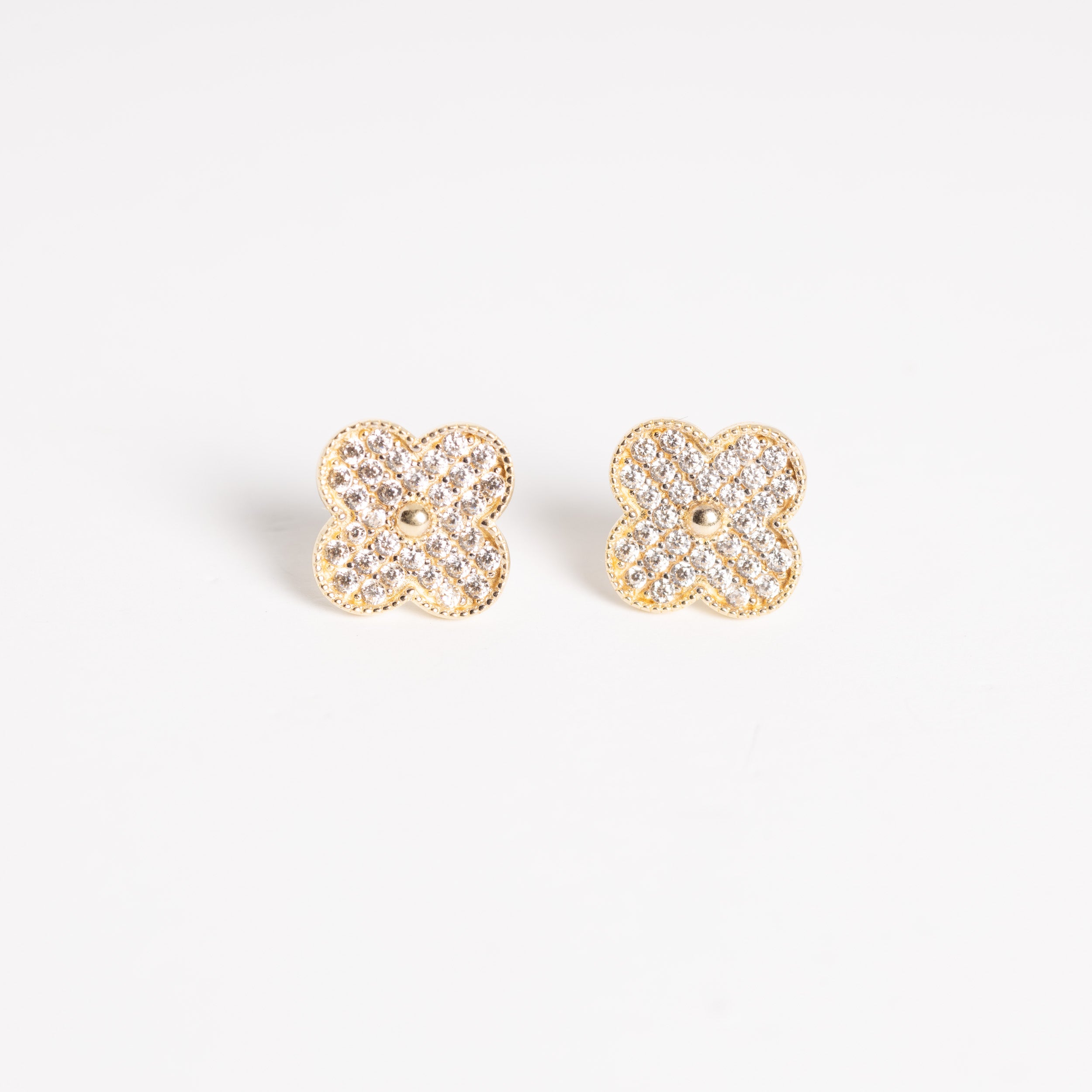 14k Gold Clover CZ Stud Earrings