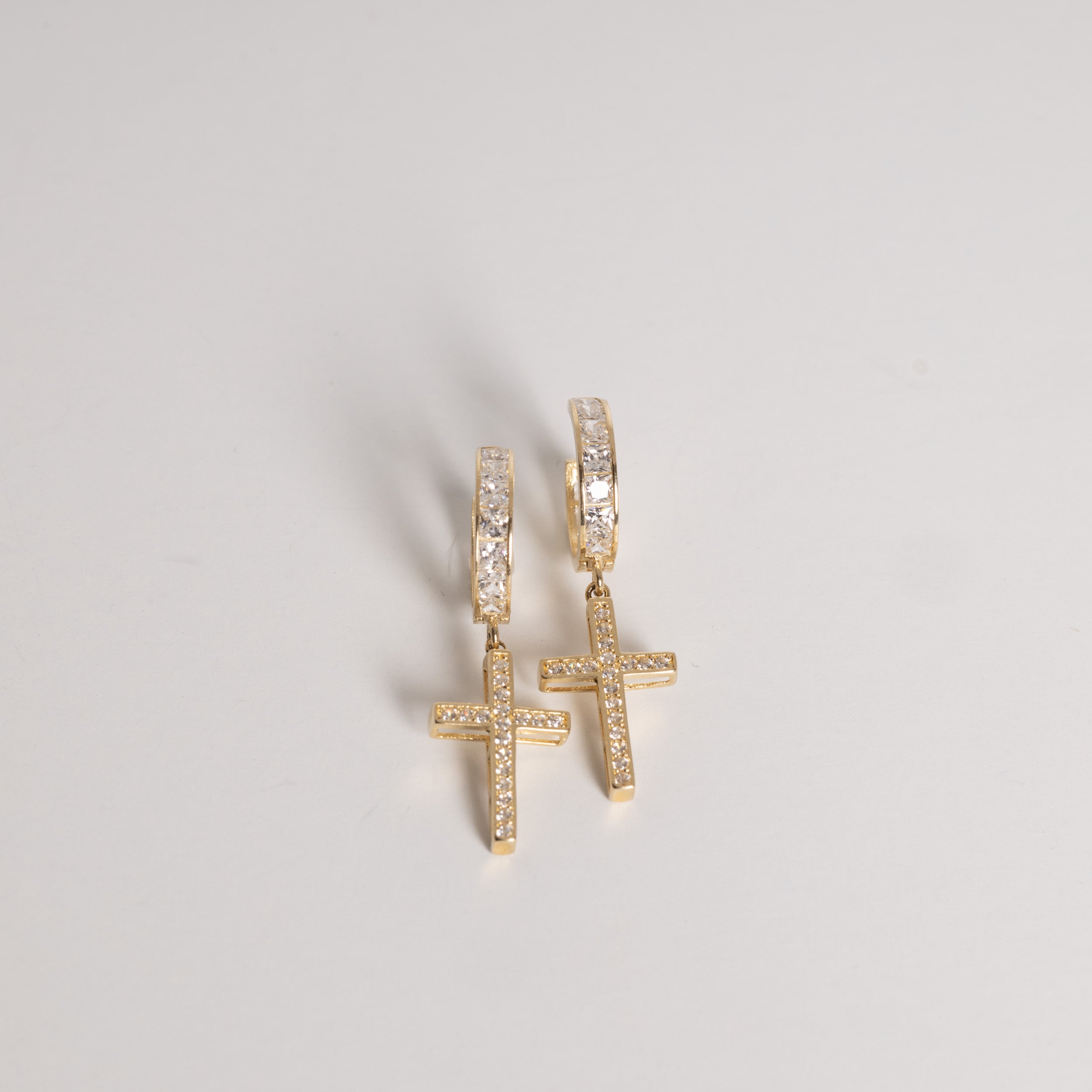 Hanging Cross Huggie Earrings