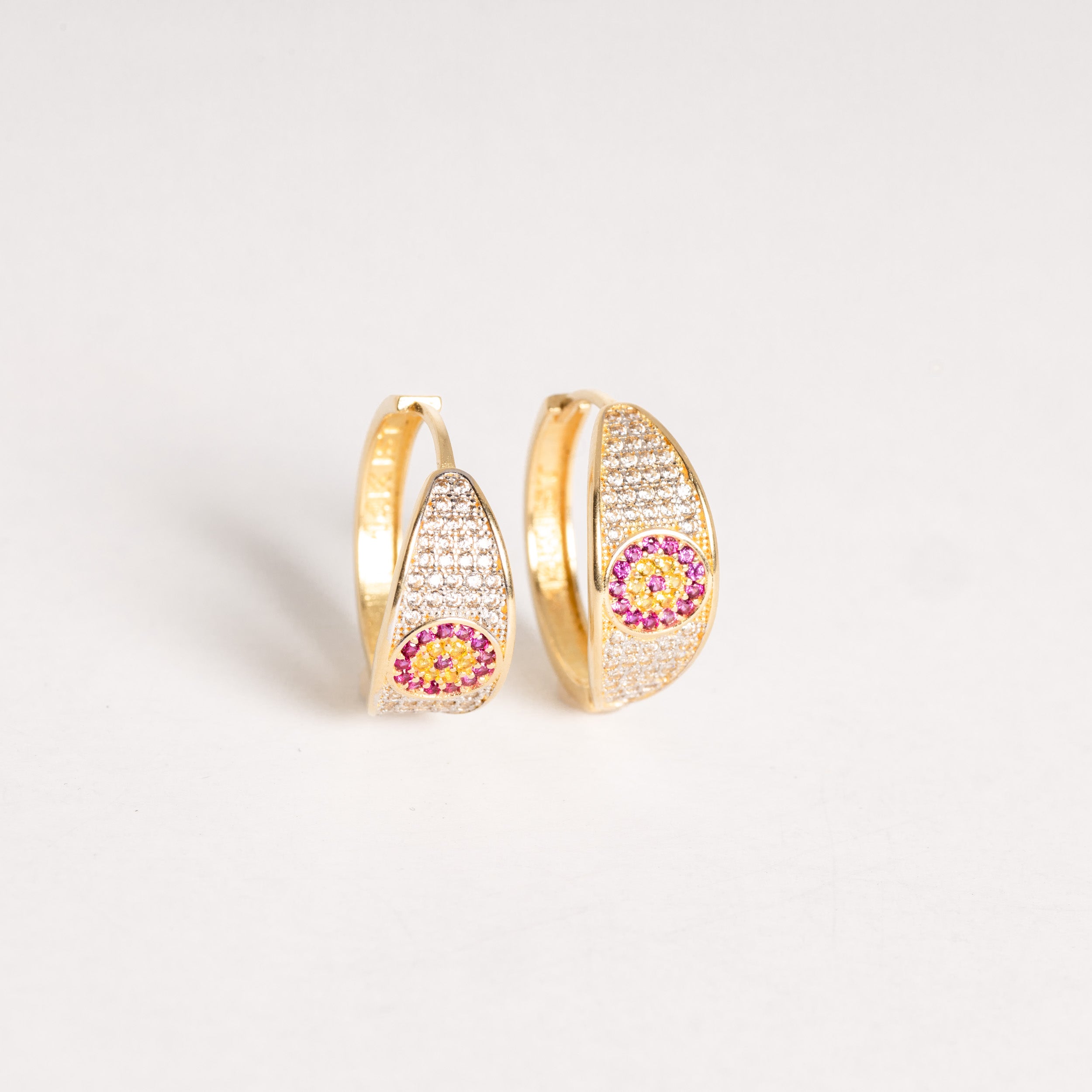 Two Color Stone Flower Hoop Earrings