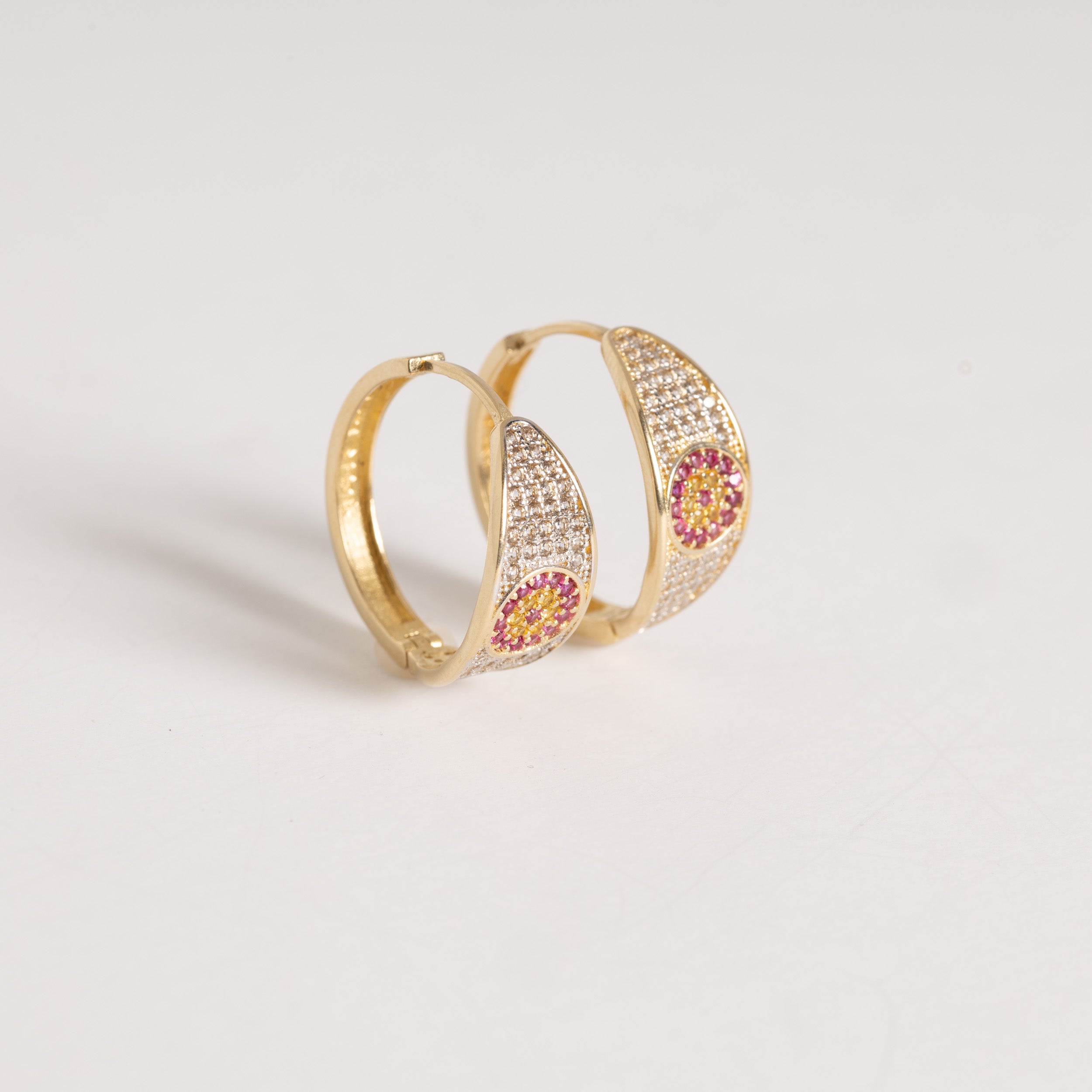 Two Color Stone Flower Hoop Earrings