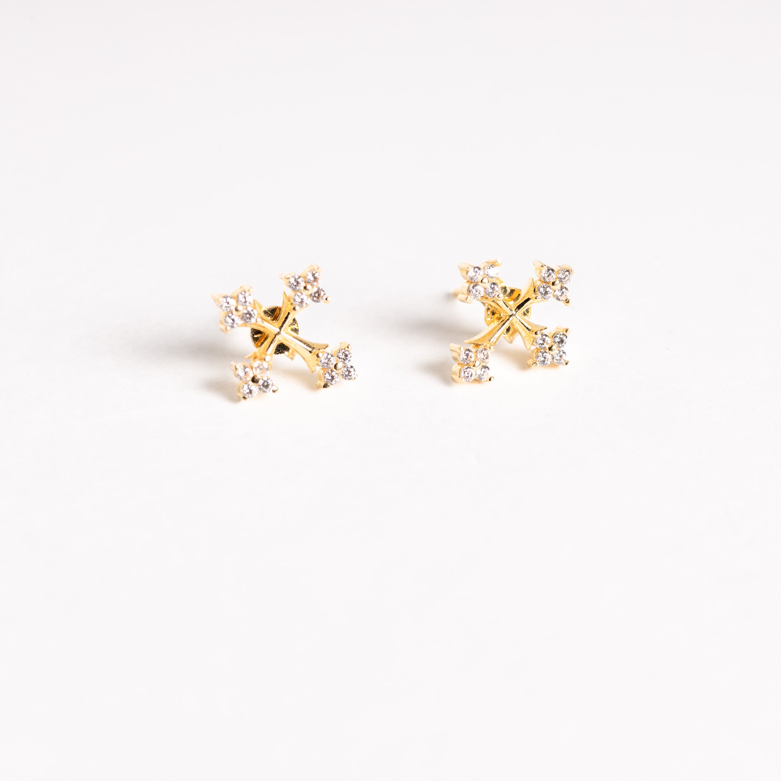 Gold Cross CZ Small Earrings