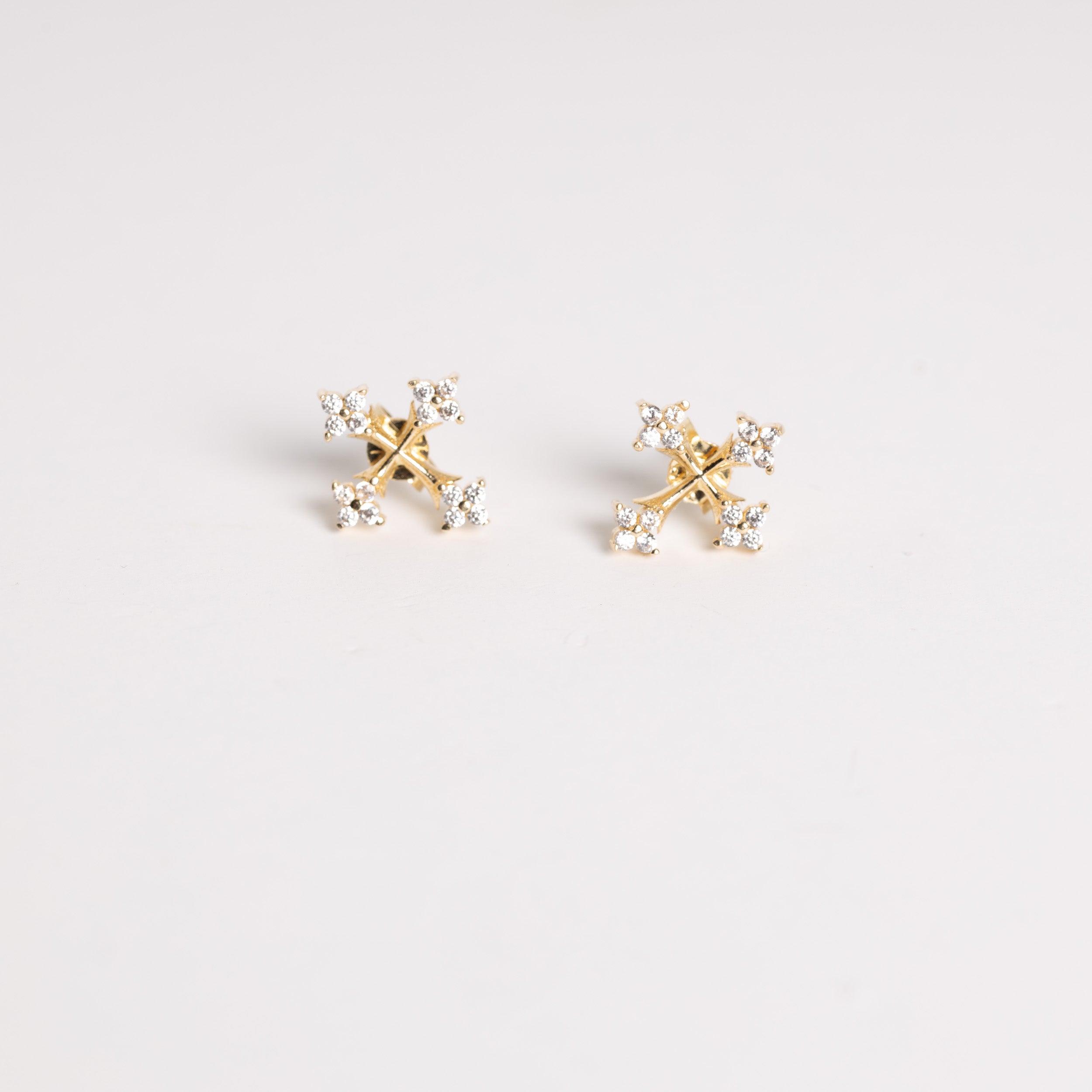 Gold Cross CZ Small Earrings