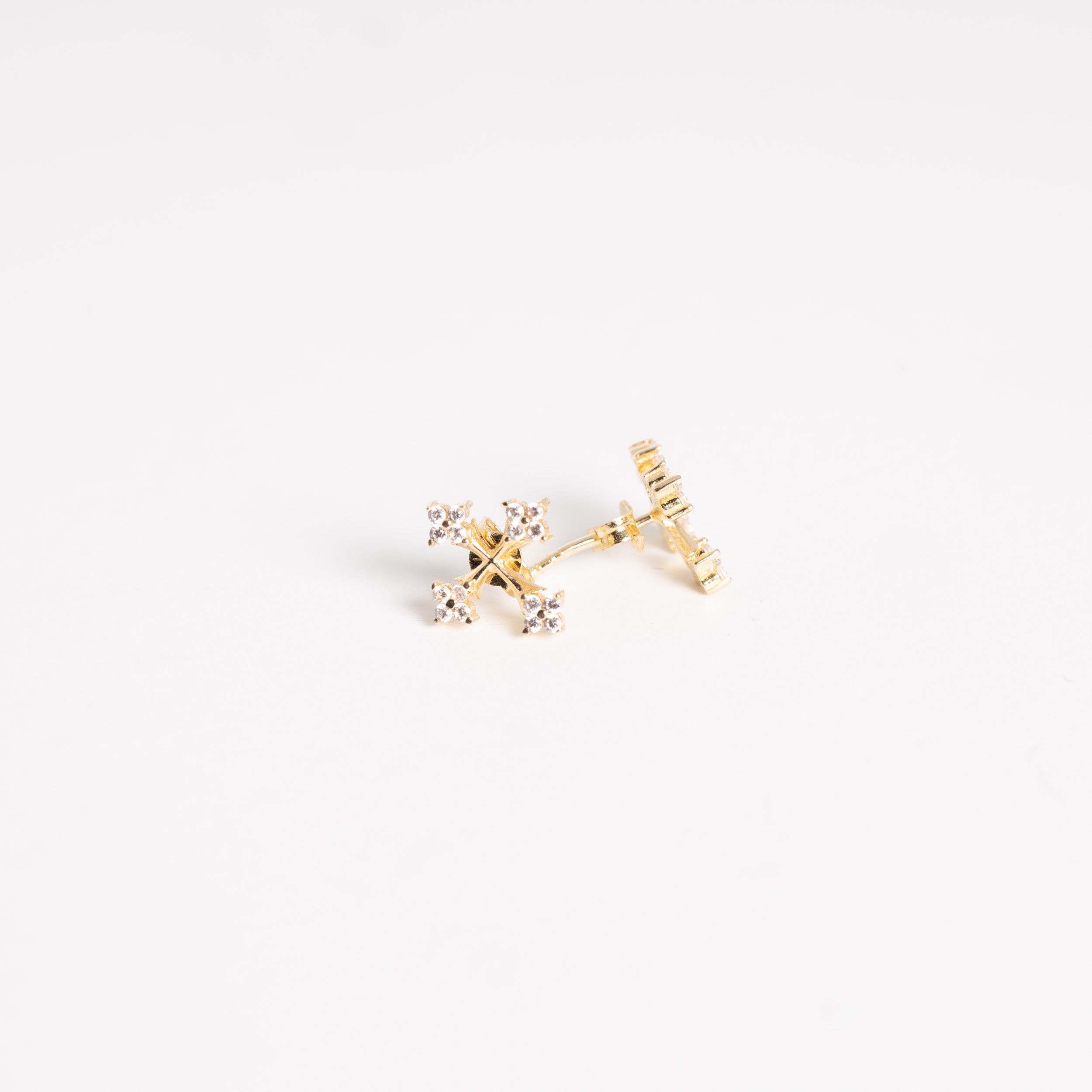 Gold Cross CZ Small Earrings